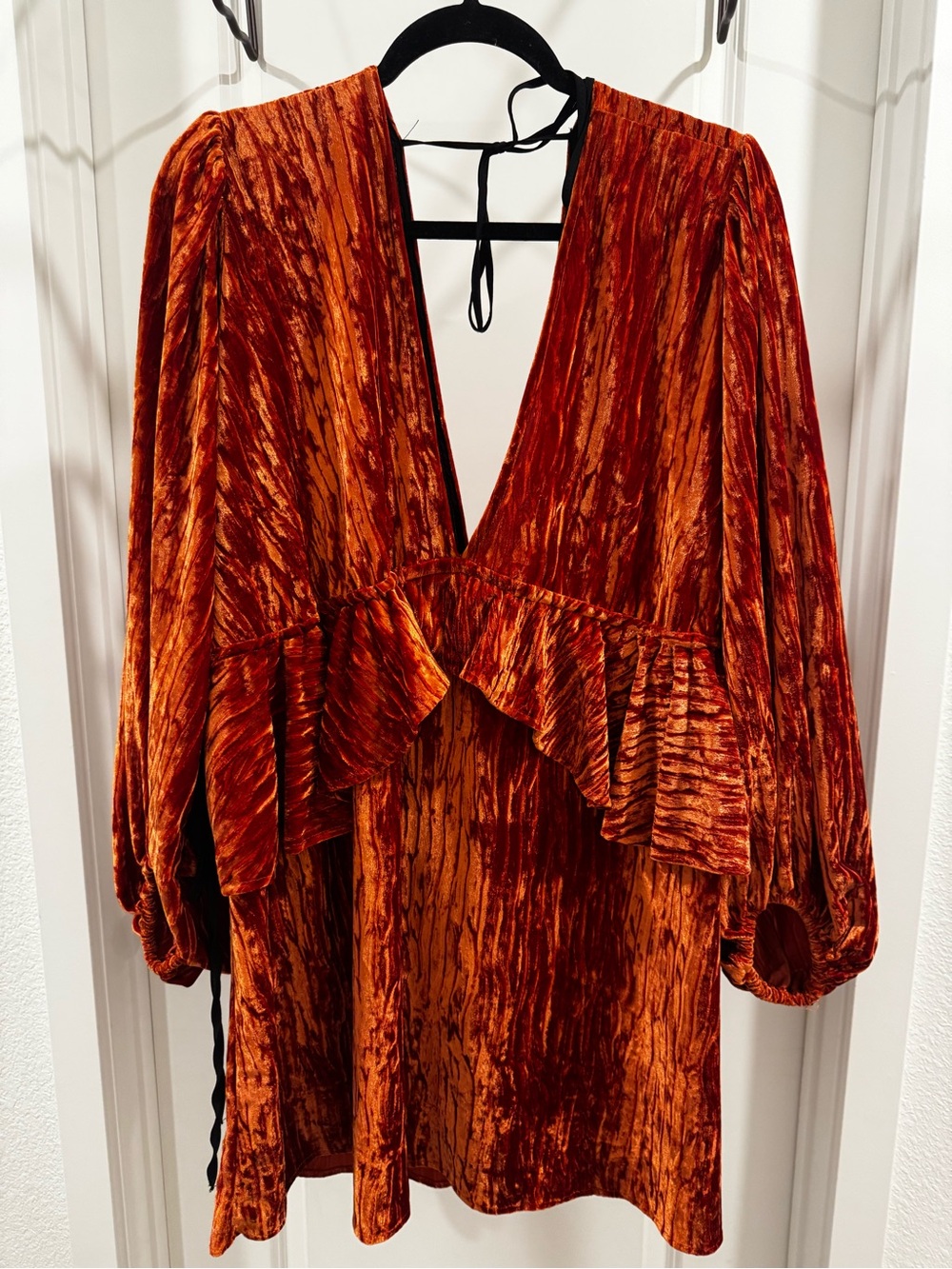 Topshop Burnt Orange Velvet Mini Dress - Size 12
